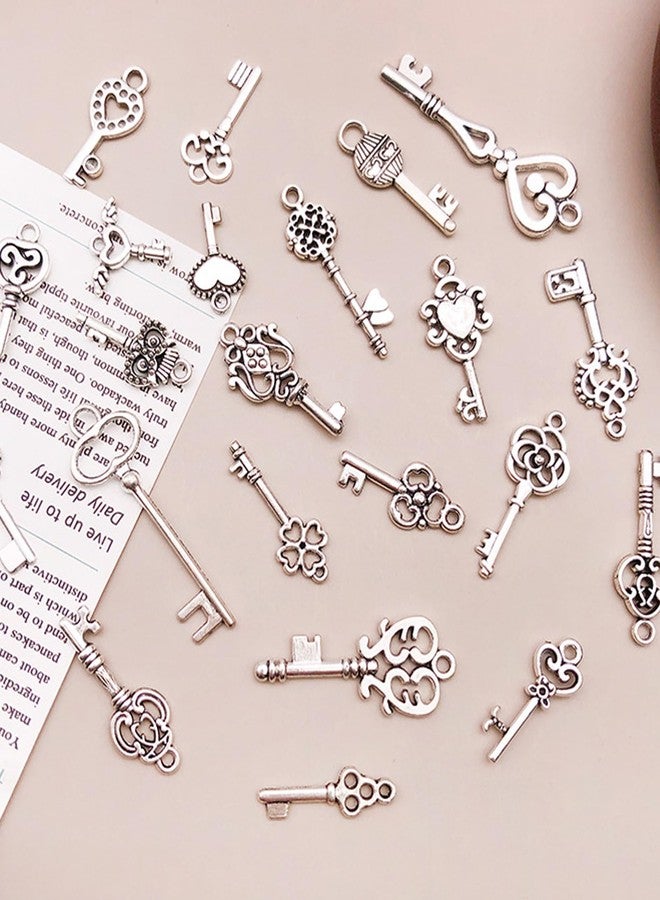 BdelrinQue 31Pcs Silver Small Old Keys, Unique Key Pendant for Necklace and Keychain, Vintage Jewelry Key Charm for DIY Crafts, Assorted Key Shapes Like Heart and Clover, Perfect for Personalized Gifts - Image 3